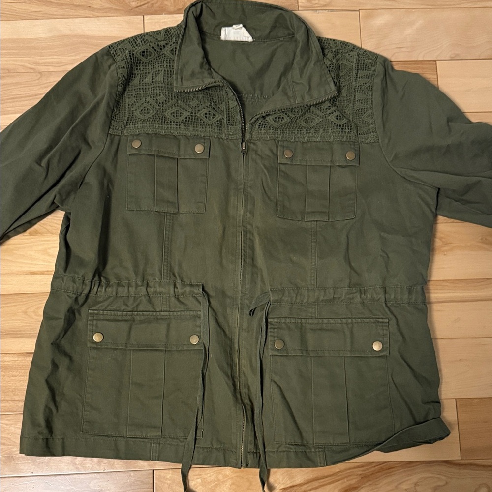 Blu Pepper Olive Utility Jacket with Lace Accents